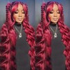 200% Density 32Inch 99j Burgundy Lace Front Wigs Human Hair