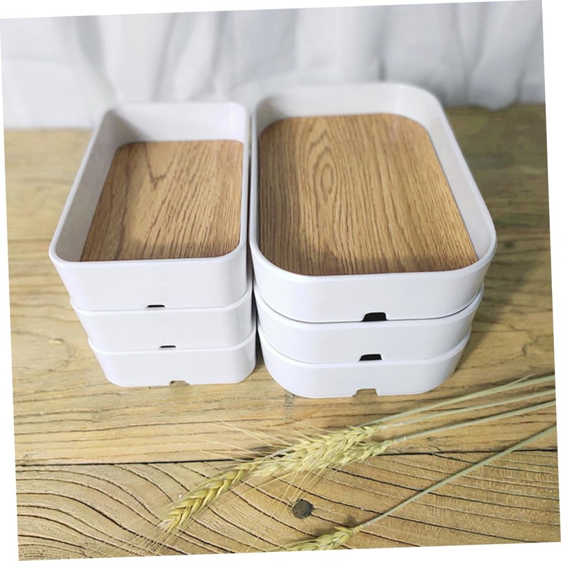 TEHAUX 1pc Wood Grain Desktop Storage Box Multi-Functional Organizer for