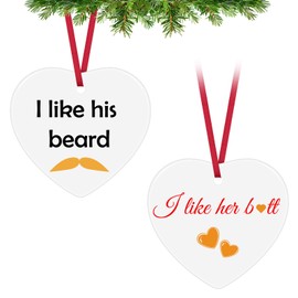 2 Pcs Couple Christmas Ornaments Gifts His and Hers Anniversary Wedding Gifts Gifts for Husband Wife Engagement Gifts Ceramic Hanging Ornament Gifts Christmas Valentines Birthday Gifts