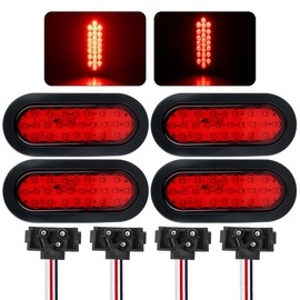 Ronybuy 6 Inch Red Oval Led Trailer Truck Lights 24 LED Waterproof Sealed 6" Stop/Turn/Tail Light Marine Boat Trailer Lights with [DOT SAE], Include Flush Mount Grommets 3-Prong Wire Plugs 4PCS