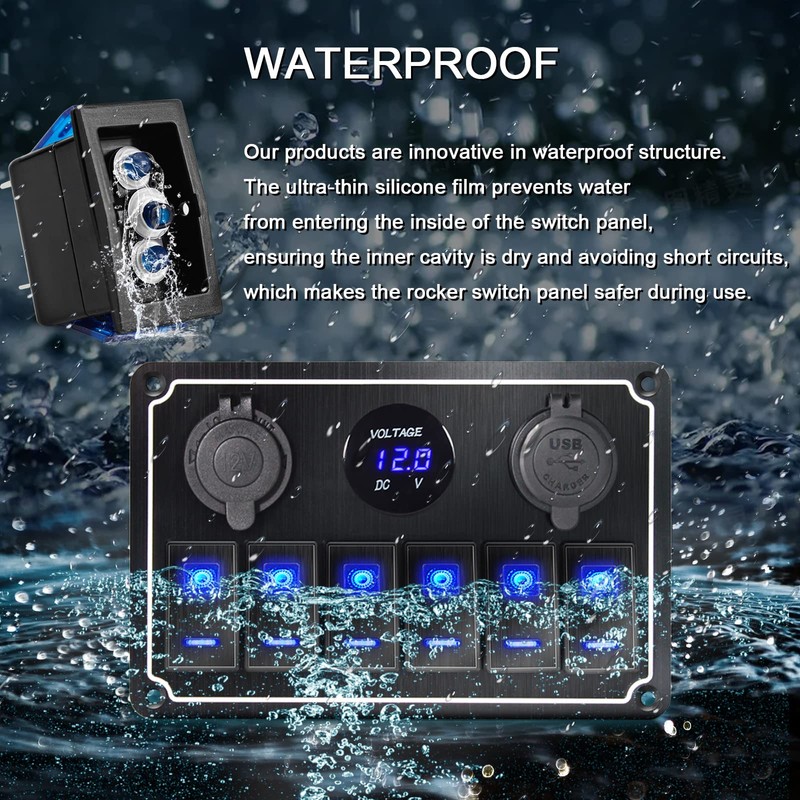 Panel de interruptor de palanca impermeable de 6 interruptores, 12