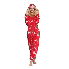 XMASCOMING Women's & Men's Hooded Fleece Onesie Pajamas Merry Christmas Size US L