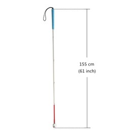 Blind Long Stick White Folding Long Stick with Rubber Handle Plastic Rolling Tip 5 Pieces 6 Sizes (155 cm (61 Inch) Blue Handle