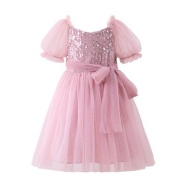 Tutu.kk Toddler Tutu Dress Little Girls Short Sleeve Fluffy Tulle Party Casual Dresses Bean Paste 4-5t