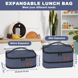 HAGOT Expandable Lunch Bag for Men Women Kids, Insulated Thermal Reusable Lunch Box Holder, Leakproof Waterproof Cool Bag with Soft Handle for Picnics School Work