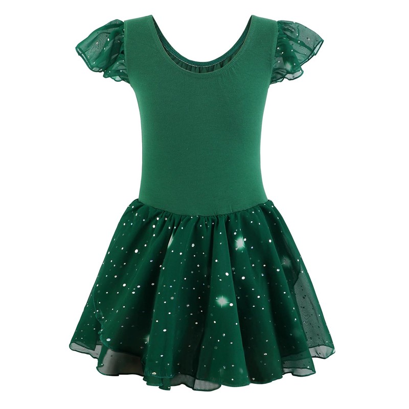 EQSJIU Girls Leotards for Dance Ruffle Sleeves Dark Green Ballet