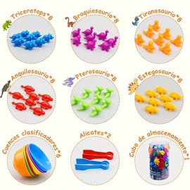 Juguetes de Dinosaurios para Contar, Montessori Juegos Didacticos de Matemáticas, con Cuencos de Clasificación de Colores, Aprendizaje Preescolar, Reg