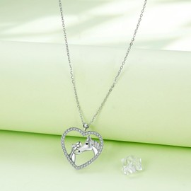 Hifeeled Horse and Girls Necklace Women's 925 Sterling Silver Necklace Horse Original Women Jewellery Christmas Gifts for Mother Wife Daughter, Sterling Silver, Cubic Zirconia