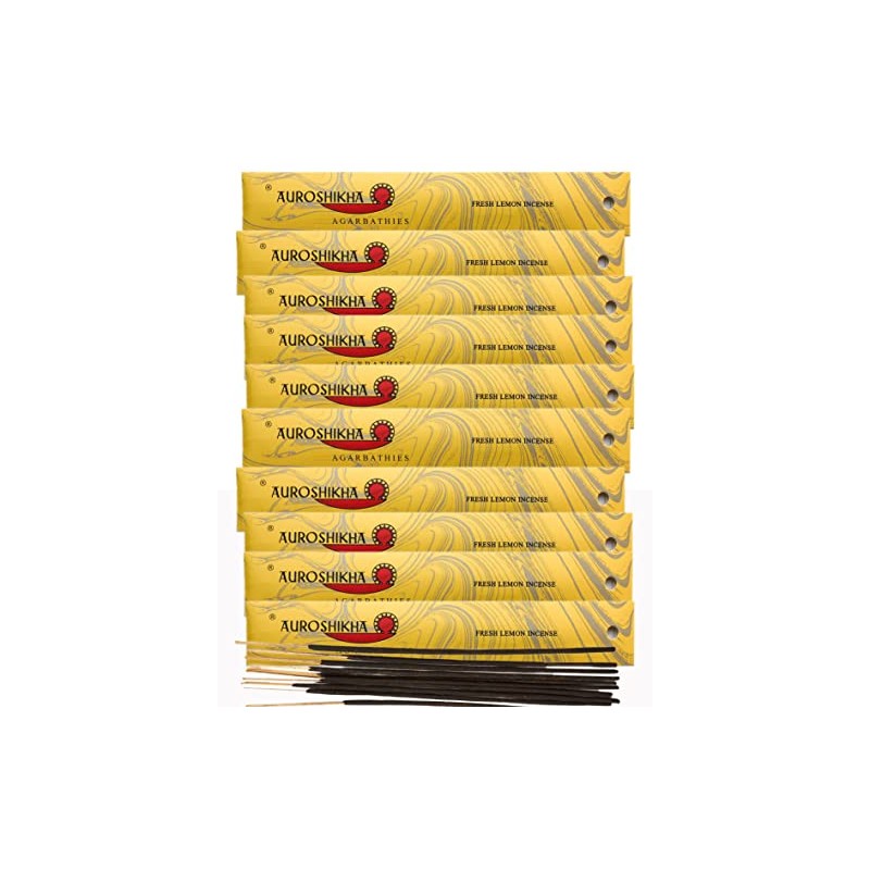 Auroshkha Fresh Lemon Fragrance Incense (10Pack - Total 100 Sticks)