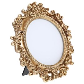 Lurrose Marco de Fotos Redondo de Resina Estilo Vintage Europeo, Marco Decorativo Dorado para Pared o Escritorio, Soporte para Retratos de Familia y Amigos (16 cm)