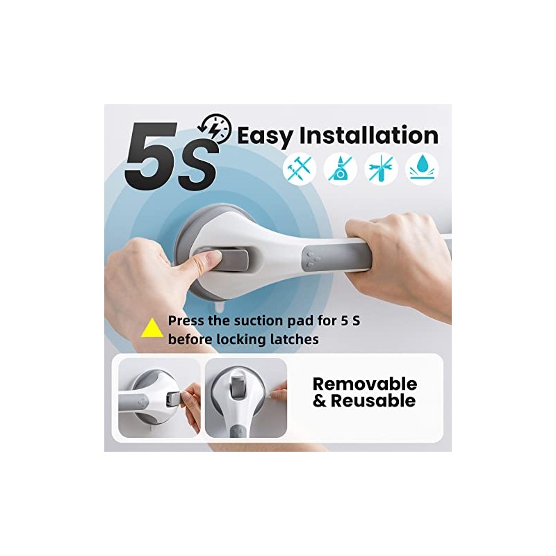 TAILI Suction Grab Rail for Bathroom,110kg,43cm,NoDrill,Elderly,Grey,2pcs