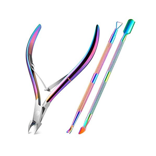 Cuticle Nippers with Cuticle Pusher -Stainless Steel Chameleon Cuticle Cutter Cuticle Clippers Scissors Cuticle Remover for Manicure and Pedicure - Colorful