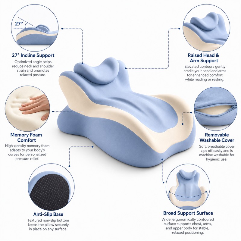Memory Foam Reading Pillow for Bed and Sofa – 27°