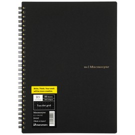 Maruman Mnemosyne Dot Grid Notebook- B5, 9.92" x 7.56", 80 Sheets / 160 Pages, 5mm Dotted Journal, Perforated Pages & Wire-Bound to Lay Flat, Black, Made in Japan