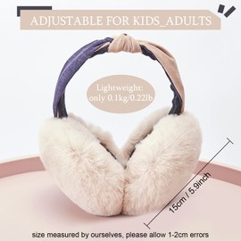 IHCEMIH Ear Muffs, Women Earmuffs Winter Accessories Fluffy Plush Foldable Knot Adults Outdoor Thermal Ear Warmer Skiing Running Ears Covers Protector from Wind Cold Fashion Gift for Girl Ladies Beige