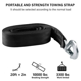 KONON Trailer Winch Strap 2" x 20' with Safety Snap Hook 10000 lbs for Towing Vehicles, Boats and Jet Ski | Polyester | Longer Warranty | KONON