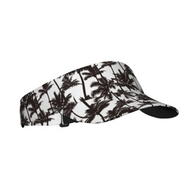 Black White Palm Trees Hawaii Summer Sports Sun Visor Hats Adjustable Men Women Lightweight Packable Cooling Empty Top Visor Hat for Running, Tennis, Golf