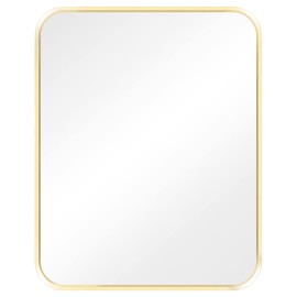 Navaris Rectangular Wall Mirror - 40 x 50 cm (16 x 20 in) Wall-Mounted Mirror with Gold Metal Frame - for Living Room Bedroom Bathroom - Horizontal or Vertical
