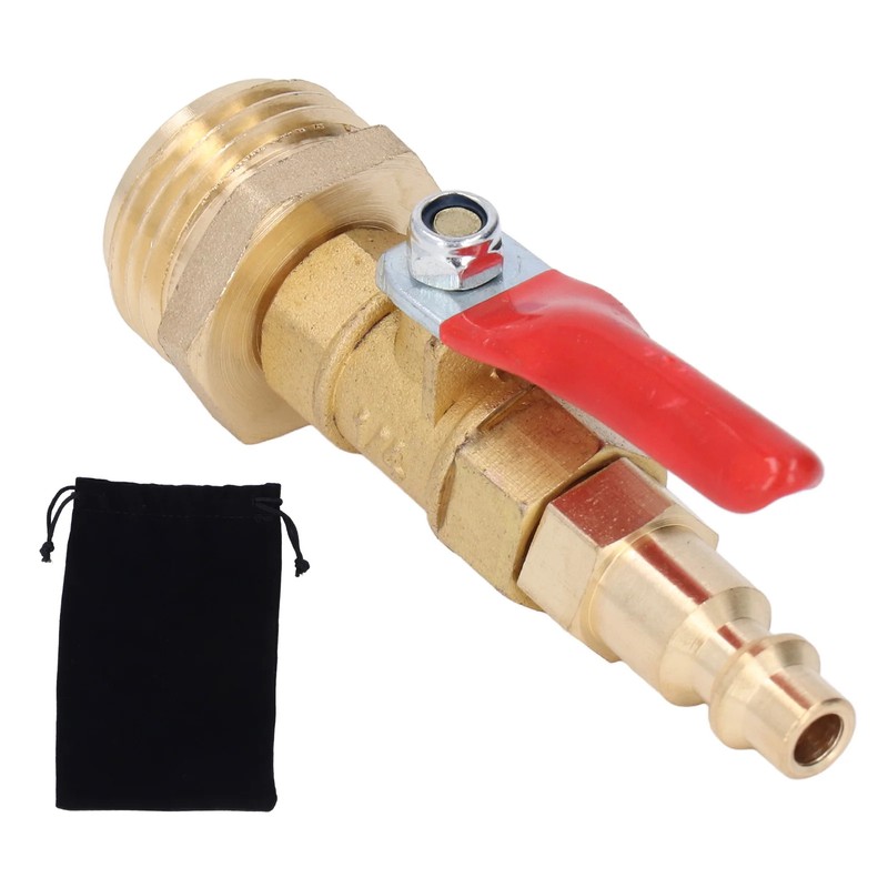 Brass RV Winterizing Blowout Adapter with Shutoff Valve, 1/4 Inch