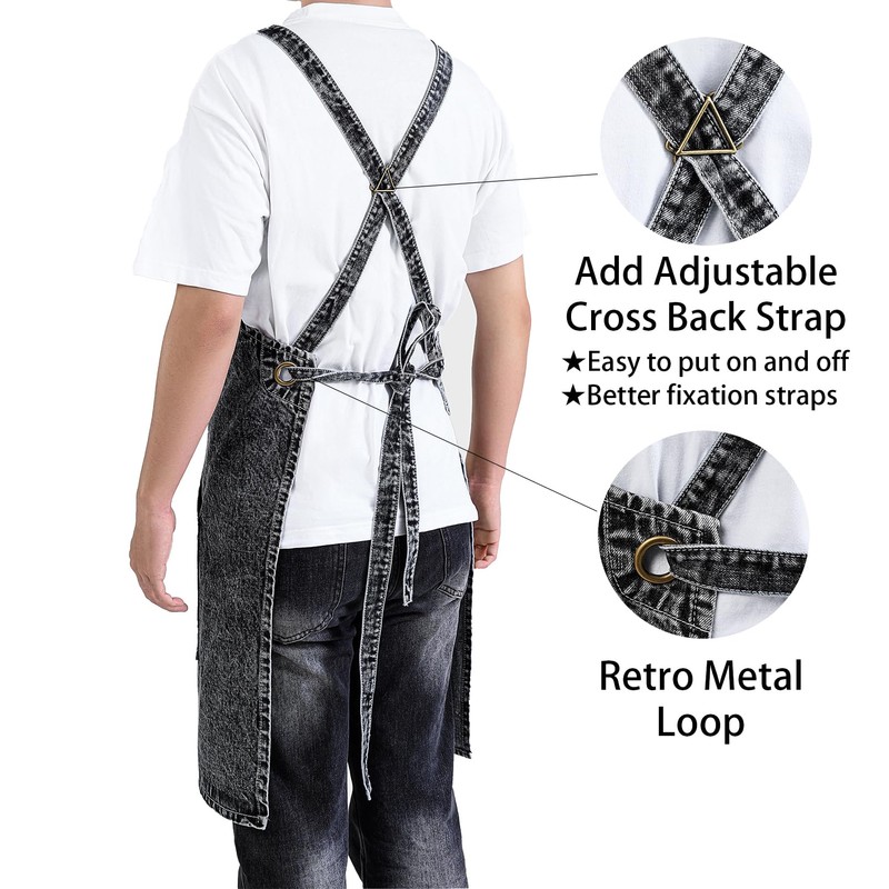 Tobyan Cotton Denim Apron Soft - Unisex Adjustable Bib Apron