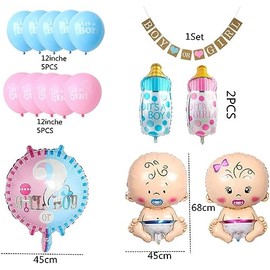 PANYu PANYu Gender Reveal Party Set,Gender Reveal Decoration for Party with Baby Gender Reveal Balloons Boy or Girl Banner, Baby Shower, Birthday Party Decoration (boy or girl balloon)