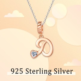 NINGAN Alphabet Series Pendant Charm Rose Gold 925 Sterling Silver Letter Charms Initial A-Z Dangle Beads for European Charm Bracelet, Silver, Cubic Zirconia