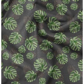 Soimoi Gray Cotton Duck Fabric Monstera Leaves Print Fabric by Yard 58 Inch Wide