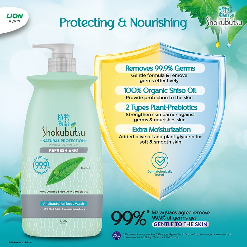 Shokubutsu Natural Protection Body Wash Refresh & Go 900g