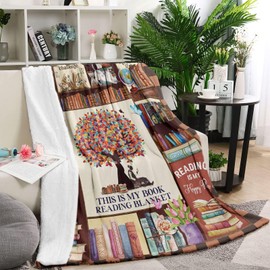 Reading Blanket for Book Lovers Gifts Blankets Librarian Gifts Throw Blanket Book Club Bookworm Gift Women Men Soft Plush Lightweight Flannel Fleece Blanket All Season for Couch Sofa, 150cm x 200cm