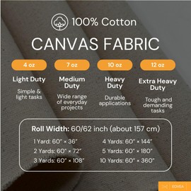 EOVEA | Canvas Fabric by The Yard - 100% Cotton Duck, Heavy Duty, Natural, Durable & Breathable Material for Upholstery, Bags, Crafts, Outdoor Projects (10oz Natural, 1 Yard)