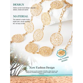 FIORETTO Hollow Metal Chain Belt for Women Fashion Waist Chain Western Belts for Dress Gold Length 45inch