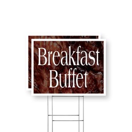 Breakfast Buffet Yard Sign 2 Pack of 12 Inch x 16 Inch Single Sided Weatherproof Heavy-Duty Plastic with Stake | Morning Specials, Restaurant Deals, Freshly Cooked Meals | Made in USA