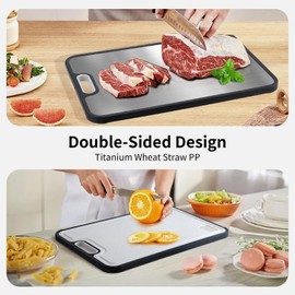 PureTitanium Cutting Boards for Kitchen, Cutting Board Double Sided Food Grade, Titanium/Wheat Straw PP Chopping Board with Juice Groove,Large Size 15.6"×10.6",Dishwasher Safe, Easy to Clean