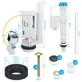 Toilet Flush System Replacement, Toilet Cistern Flush Parts, Water Closet Flush Valve, Toilet Syphon Replacement Kit with Button Screw Sealing Ring, 6 PCS Vintage Tank Accessories Side Inlet Valve