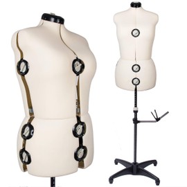 Beige 13 Dials Female Fabric Adjustable Mannequin Dress Form for Sewing, Mannequin Body Torso with Tri-Pod Stand, Up to 70" Shoulder Height (Medium)