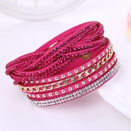 Leather Wrap Bracelets for Women Boho Crystal Bracelets Rhinestone Leather Layered Bracelets with Clasp for Girls Jewelry Gifts