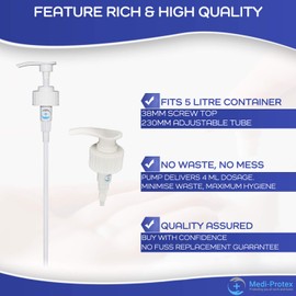 5L Pump Dispenser Fits 5 Litre Container | Dispenses 5ml (1tsp) | Ideal for Soap, Sanitiser, Oils, Sauces | Pelican Pump with 23cm Adjustable Tube & Twist Lock (x 1 Pump)