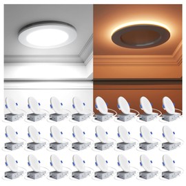 Ensenior 24 Pack 4 Inch LED Recessed Ceiling Light with Night Light, Dimmable, 2700K-5000K 5CCT, 750LM 9W 120V, High Brightness Canless Wafer Downlight - ETL&FCC&IC