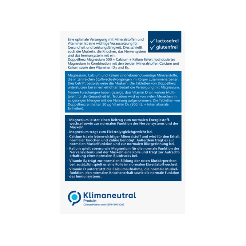 도펠헤르츠 마그네슘 500 + 칼슘 + 칼륨 30정 69g Doppelherz