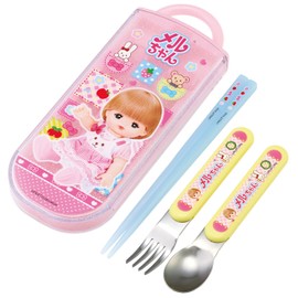 Skater TACC2AG-A Children's Bento Trio Set, Antibacterial Chopsticks Spoon Fork Cutlery, Made in Japan, For Kids, Slide Type, Name Sticker Included, Mel-chan Girl