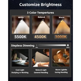 ACEES Book Light, Reading Lights for Books in Bed, 3 Color & Stepless Dimming Brightness, Rechargeable Portable Bookmark Clip On Light, Up to 60 Hours Lighting, Great for Study,Travel(Black)