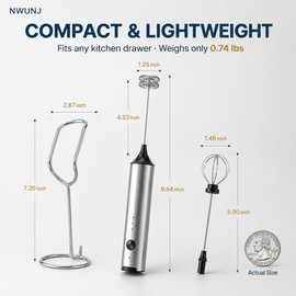 NWUNJ Rechargeable Milk Frother Handheld with Stand, 3-Speed