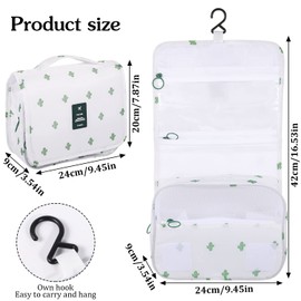 Pengxiaomei Toiletry Bag, Waterproof Hanging Cosmetic Bag Portable Travel Makeup Pouch Multifunction Handle Travel Bathroom Bag Stocking Stuffers for Women and Girls Christmas Gifts(Cactus White)