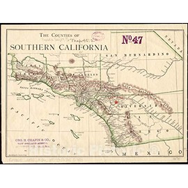 Historical Map, 1890-1899 The Counties of Southern California, Vintage Wall Art : 24in x 18in