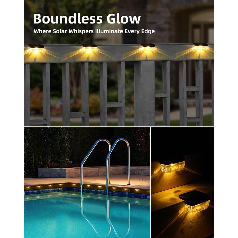 Herzila Solar Deck Lights Outdoor, 8 Pack Fence Lights Solar
