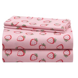 Urban Lifestyle 3 Piece Sheet Set, Including Top Sheet, Fitted Sheet and Pillow Case, Pink Strawberry, Twin
