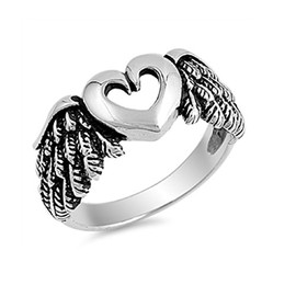 CloseoutWarehouse 925 Sterling Silver Angel's Heart and Wings Designer Ring Size 10