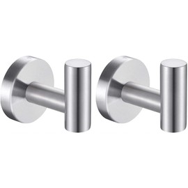 YUET 2 Pcs Bathroom Towel Hook,Screw in Metal Coat Hooks Matte Black Robe Hook SUS 304 Stainless Steel Heavy Duty Door Hanger Towel Robe Clothes Closet Sponges Holder for Bathroom Hotel (Silver)