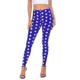 HDE Trendy Design Workout Leggings - Fun Fashion Graphic Printed Cute Patterns Superhero Patriotic Stars - XL