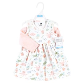 Hudson Baby Baby Girls' Cotton Dress and Cardigan Set, Pastel Sea, 5T